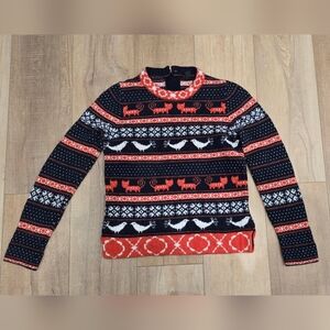 J. Crew Red and Blue Fair Isle Crewneck Sweater